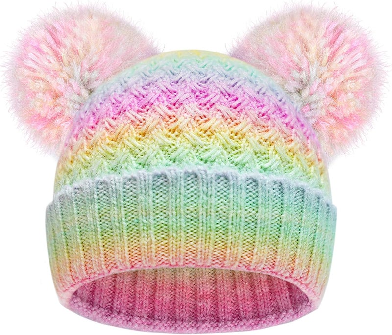 KDVOG Store Kids Winter Hat Warm Knitted Beanies with Double Pom Pom Thick Ski Cap for Boys Girls 7-12 Years - Image 1